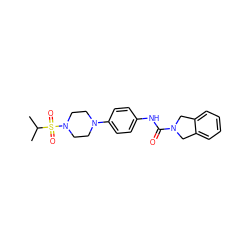 CC(C)S(=O)(=O)N1CCN(c2ccc(NC(=O)N3Cc4ccccc4C3)cc2)CC1 ZINC000166189239