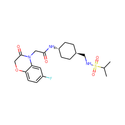 CC(C)S(=O)(=O)NC[C@H]1CC[C@H](NC(=O)CN2C(=O)COc3ccc(F)cc32)CC1 ZINC000253992215