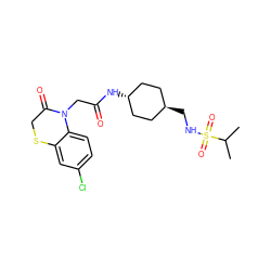 CC(C)S(=O)(=O)NC[C@H]1CC[C@H](NC(=O)CN2C(=O)CSc3cc(Cl)ccc32)CC1 ZINC000261087133