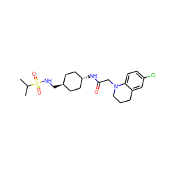 CC(C)S(=O)(=O)NC[C@H]1CC[C@H](NC(=O)CN2CCCc3cc(Cl)ccc32)CC1 ZINC000253992235