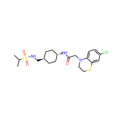 CC(C)S(=O)(=O)NC[C@H]1CC[C@H](NC(=O)CN2CCSc3cc(Cl)ccc32)CC1 ZINC000253732028