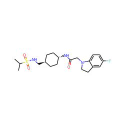 CC(C)S(=O)(=O)NC[C@H]1CC[C@H](NC(=O)CN2CCc3cc(F)ccc32)CC1 ZINC000261166352