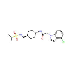 CC(C)S(=O)(=O)NC[C@H]1CC[C@H](NC(=O)Cn2ccc3c(Cl)cccc32)CC1 ZINC000261179668