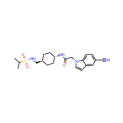 CC(C)S(=O)(=O)NC[C@H]1CC[C@H](NC(=O)Cn2ccc3cc(C#N)ccc32)CC1 ZINC000261139870