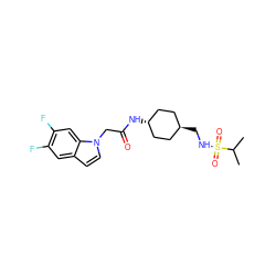 CC(C)S(=O)(=O)NC[C@H]1CC[C@H](NC(=O)Cn2ccc3cc(F)c(F)cc32)CC1 ZINC000261079104