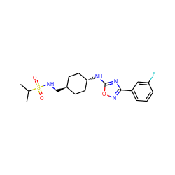 CC(C)S(=O)(=O)NC[C@H]1CC[C@H](Nc2nc(-c3cccc(F)c3)no2)CC1 ZINC000261171724