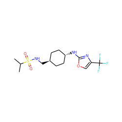 CC(C)S(=O)(=O)NC[C@H]1CC[C@H](Nc2nc(C(F)(F)F)co2)CC1 ZINC000261112257