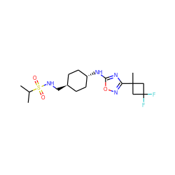 CC(C)S(=O)(=O)NC[C@H]1CC[C@H](Nc2nc(C3(C)CC(F)(F)C3)no2)CC1 ZINC000261171711