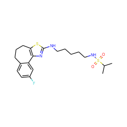 CC(C)S(=O)(=O)NCCCCCNc1nc2c(s1)CCCc1ccc(F)cc1-2 ZINC000072122643