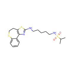 CC(C)S(=O)(=O)NCCCCCNc1nc2c(s1)CCSc1ccccc1-2 ZINC000073139358