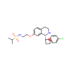 CC(C)S(=O)(=O)NCCOc1ccc2c(c1)[C@@H](C1(c3ccc(Cl)cc3)CCC1)NCC2 ZINC000114979937