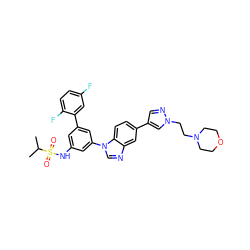 CC(C)S(=O)(=O)Nc1cc(-c2cc(F)ccc2F)cc(-n2cnc3cc(-c4cnn(CCN5CCOCC5)c4)ccc32)c1 ZINC000145715775