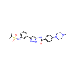CC(C)S(=O)(=O)Nc1cccc(-c2cc(NC(=O)c3ccc(N4CCN(C)CC4)cc3)[nH]n2)c1 ZINC000072176160