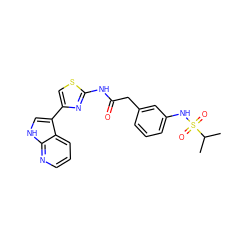 CC(C)S(=O)(=O)Nc1cccc(CC(=O)Nc2nc(-c3c[nH]c4ncccc34)cs2)c1 ZINC000202013737