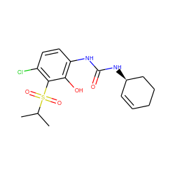 CC(C)S(=O)(=O)c1c(Cl)ccc(NC(=O)N[C@@H]2C=CCCC2)c1O ZINC001772589476