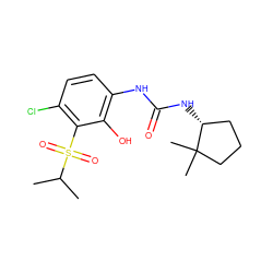 CC(C)S(=O)(=O)c1c(Cl)ccc(NC(=O)N[C@@H]2CCCC2(C)C)c1O ZINC001772586581