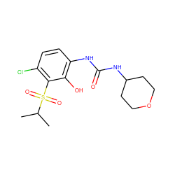 CC(C)S(=O)(=O)c1c(Cl)ccc(NC(=O)NC2CCOCC2)c1O ZINC001772606383