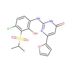 CC(C)S(=O)(=O)c1c(Cl)ccc(Nc2nc(-c3ccco3)cc(=O)[nH]2)c1O ZINC000299820055