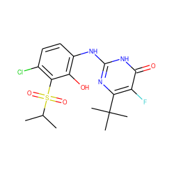 CC(C)S(=O)(=O)c1c(Cl)ccc(Nc2nc(C(C)(C)C)c(F)c(=O)[nH]2)c1O ZINC000299831212