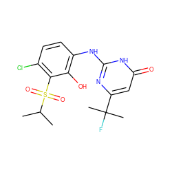 CC(C)S(=O)(=O)c1c(Cl)ccc(Nc2nc(C(C)(C)F)cc(=O)[nH]2)c1O ZINC000299839301