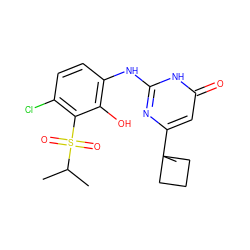 CC(C)S(=O)(=O)c1c(Cl)ccc(Nc2nc(C3(C)CCC3)cc(=O)[nH]2)c1O ZINC000299841058