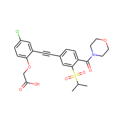 CC(C)S(=O)(=O)c1cc(C#Cc2cc(Cl)ccc2OCC(=O)O)ccc1C(=O)N1CCOCC1 ZINC000073162550