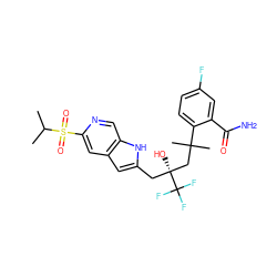 CC(C)S(=O)(=O)c1cc2cc(C[C@@](O)(CC(C)(C)c3ccc(F)cc3C(N)=O)C(F)(F)F)[nH]c2cn1 ZINC000116918202