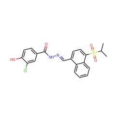 CC(C)S(=O)(=O)c1ccc(/C=N/NC(=O)c2ccc(O)c(Cl)c2)c2ccccc12 ZINC000027651577