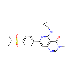 CC(C)S(=O)(=O)c1ccc(-c2cc3ncn(C)c(=O)c3c(NC3CC3)n2)cc1 ZINC000143225021