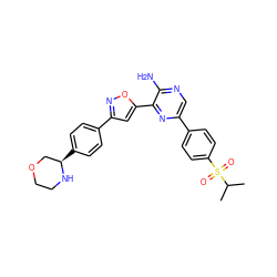 CC(C)S(=O)(=O)c1ccc(-c2cnc(N)c(-c3cc(-c4ccc([C@@H]5COCCN5)cc4)no3)n2)cc1 ZINC000169694044