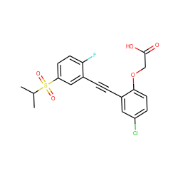 CC(C)S(=O)(=O)c1ccc(F)c(C#Cc2cc(Cl)ccc2OCC(=O)O)c1 ZINC000073166603