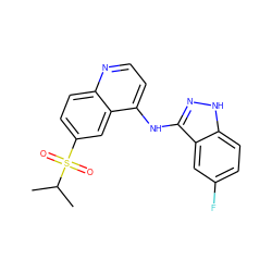 CC(C)S(=O)(=O)c1ccc2nccc(Nc3n[nH]c4ccc(F)cc34)c2c1 ZINC000140004931