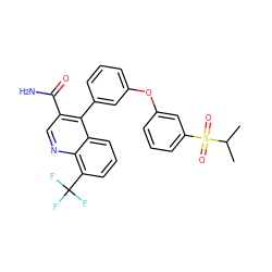 CC(C)S(=O)(=O)c1cccc(Oc2cccc(-c3c(C(N)=O)cnc4c(C(F)(F)F)cccc34)c2)c1 ZINC000045347293