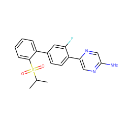 CC(C)S(=O)(=O)c1ccccc1-c1ccc(-c2cnc(N)cn2)c(F)c1 ZINC000224819304