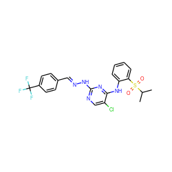 CC(C)S(=O)(=O)c1ccccc1Nc1nc(N/N=C/c2ccc(C(F)(F)F)cc2)ncc1Cl ZINC001772625623