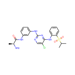 CC(C)S(=O)(=O)c1ccccc1Nc1nc(Nc2cccc(NC(=O)[C@H](C)N)c2)ncc1Cl ZINC000299818668