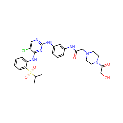 CC(C)S(=O)(=O)c1ccccc1Nc1nc(Nc2cccc(NC(=O)CN3CCN(C(=O)CO)CC3)c2)ncc1Cl ZINC000299841232