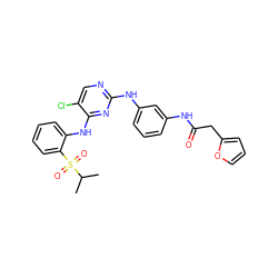 CC(C)S(=O)(=O)c1ccccc1Nc1nc(Nc2cccc(NC(=O)Cc3ccco3)c2)ncc1Cl ZINC000299818945