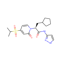 CC(C)S(=O)(=O)c1ccn([C@@H](CC2CCCC2)C(=O)Nc2cc[nH]n2)c(=O)c1 ZINC000071296146