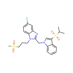 CC(C)S(=O)(=O)c1cn(Cc2nc3cc(Cl)ccc3n2CCCS(C)(=O)=O)c2ccccc12 ZINC000206905683