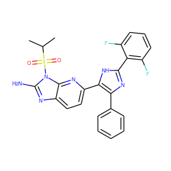 CC(C)S(=O)(=O)n1c(N)nc2ccc(-c3[nH]c(-c4c(F)cccc4F)nc3-c3ccccc3)nc21 ZINC000029130805