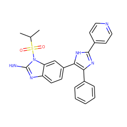 CC(C)S(=O)(=O)n1c(N)nc2ccc(-c3[nH]c(-c4ccncc4)nc3-c3ccccc3)cc21 ZINC000003819928