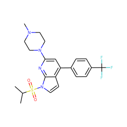 CC(C)S(=O)(=O)n1ccc2c(-c3ccc(C(F)(F)F)cc3)cc(N3CCN(C)CC3)nc21 ZINC000653842818