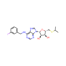 CC(C)SC[C@H]1O[C@@H](n2cnc3c(NCc4cccc(I)c4)ncnc32)[C@H](O)[C@@H]1O ZINC000049777482