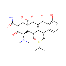 CC(C)SC[C@H]1c2cccc(O)c2C(=O)C2C(=O)[C@]3(O)C(=O)C(C(N)=O)C(=O)[C@@H](N(C)C)[C@@H]3[C@@H](O)[C@H]21 ZINC000100754153