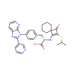 CC(C)SC1=C(N[C@@H](Cc2ccc(-n3c(-c4cccnc4)nc4cccnc43)cc2)C(=O)O)C2(CCCCC2)C1=O ZINC000100077339