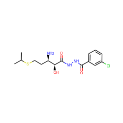 CC(C)SCC[C@@H](N)[C@H](O)C(=O)NNC(=O)c1cccc(Cl)c1 ZINC000001909912