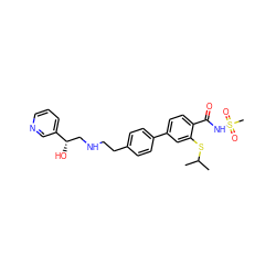 CC(C)Sc1cc(-c2ccc(CCNC[C@H](O)c3cccnc3)cc2)ccc1C(=O)NS(C)(=O)=O ZINC000045505995