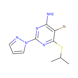 CC(C)Sc1nc(-n2cccn2)nc(N)c1Br ZINC000072317396