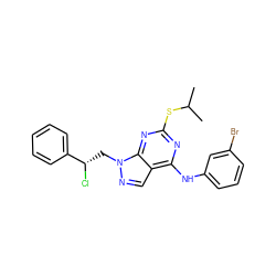 CC(C)Sc1nc(Nc2cccc(Br)c2)c2cnn(C[C@H](Cl)c3ccccc3)c2n1 ZINC000299867259